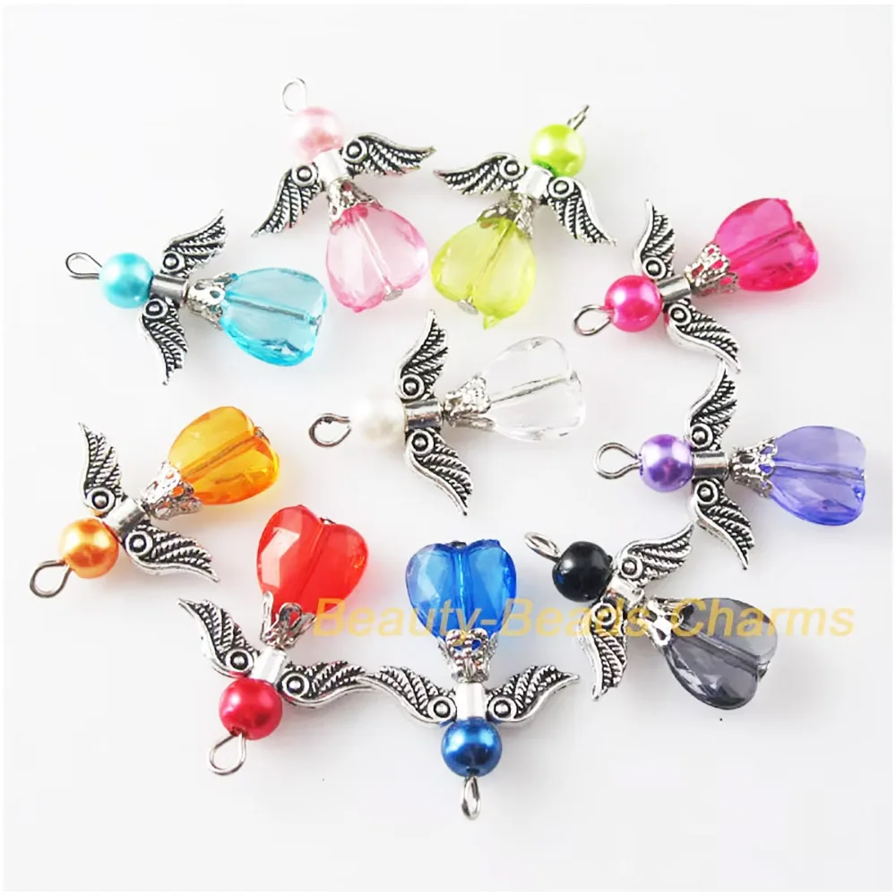 20 sztuk mieszane tańczące skrzydła anioła serce Charms wisiorki 23x29mm