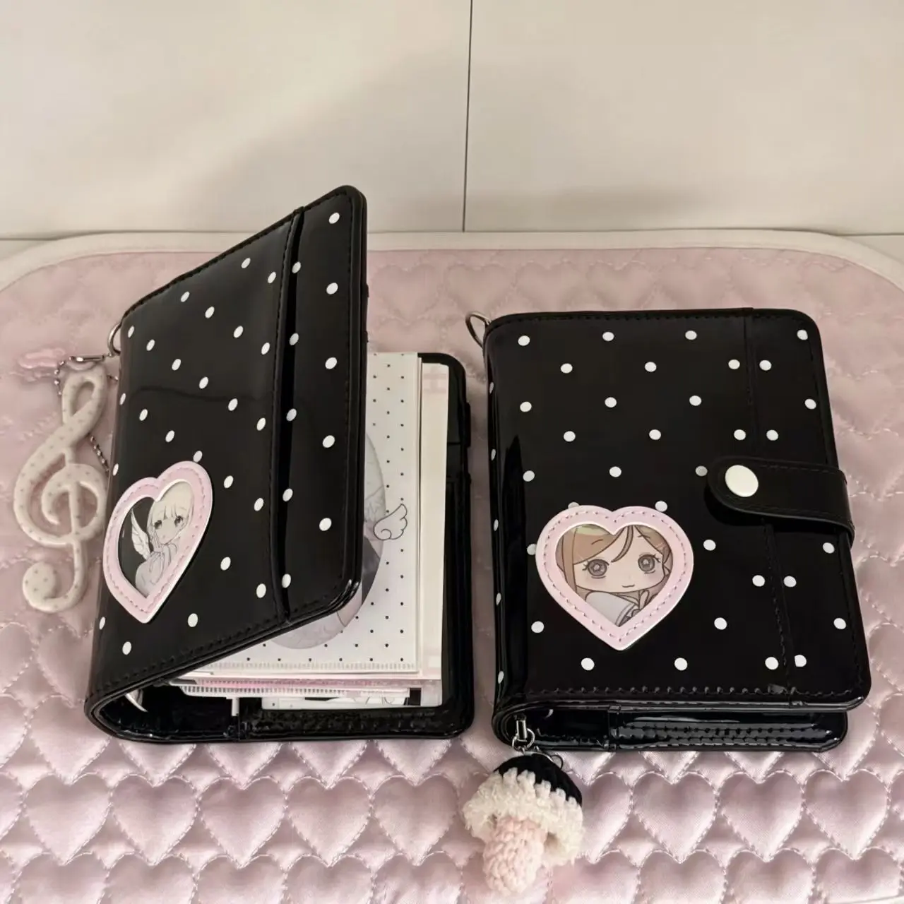 Carnet à spirales en cuir PU M5 à pois et cœurs, style coréen, portable, pour étudiants