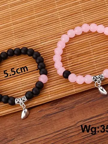1Pair Hot Sale Love Peach Heart Magnet Bracelets For Couple Lovers Romantic Simple Frosted Stone Pink Crystal Jewelry Handwear