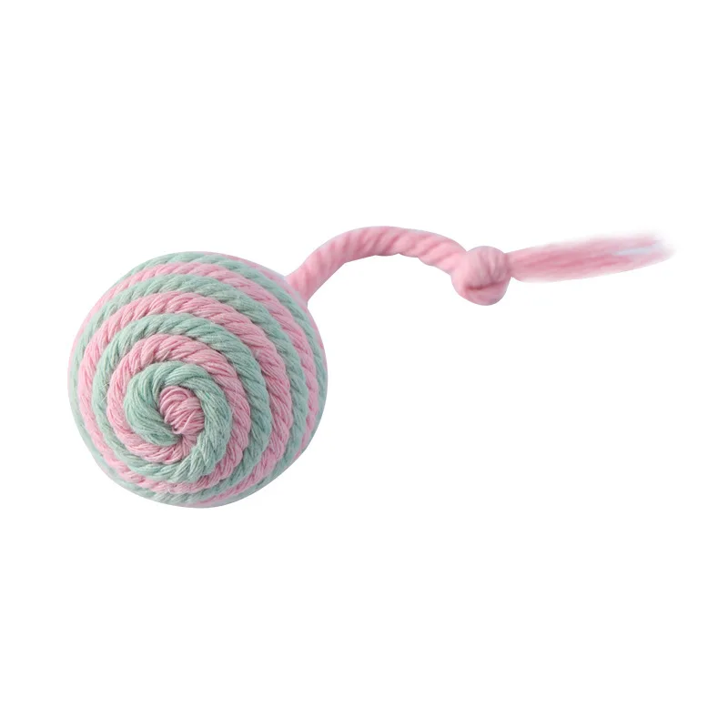 

Macaron Cotton Rope Toy Ball Cat Teaser Wand Chew Resistant Self Entertainment Interactive Colorful Cotton Balls Cat Toy for Cat