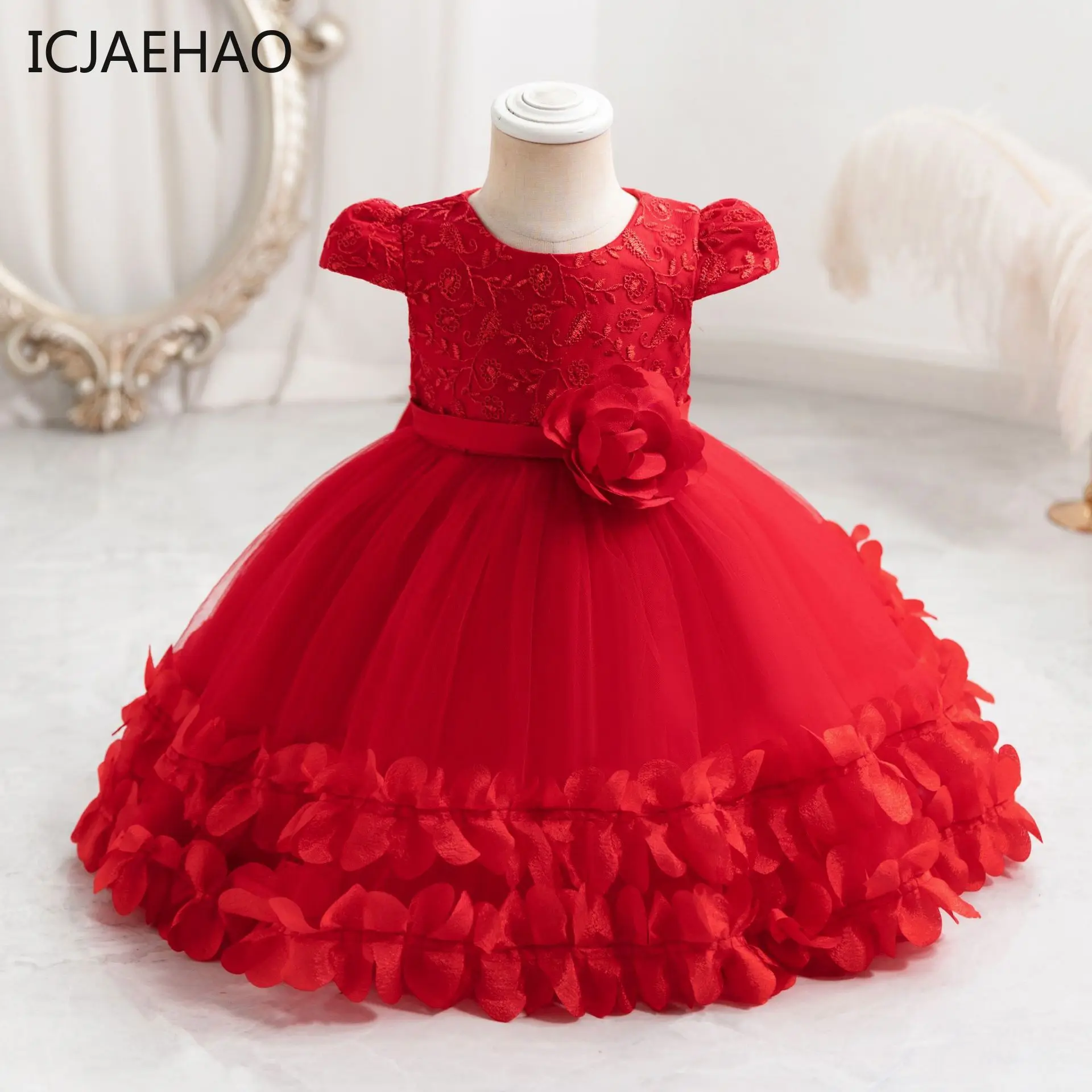 ICJAEHAO Flower Princess Dress For Girls 0 to 12 months Cute Bowknot Petal Clothes Baby Girl Gowns Prom Summer clothes for girls