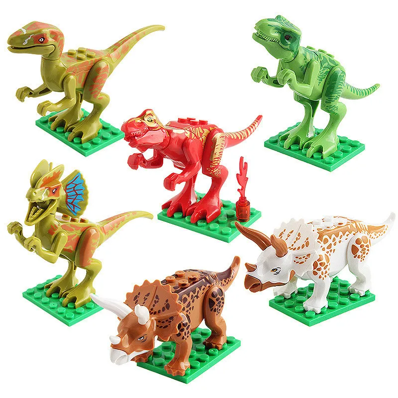 12Pcs/set Jurassic Dinosaur World Brutal Raptor T-Rex Triceratops Model Building Blocks Dino Velociraptor Figure Bricks Toy Gift