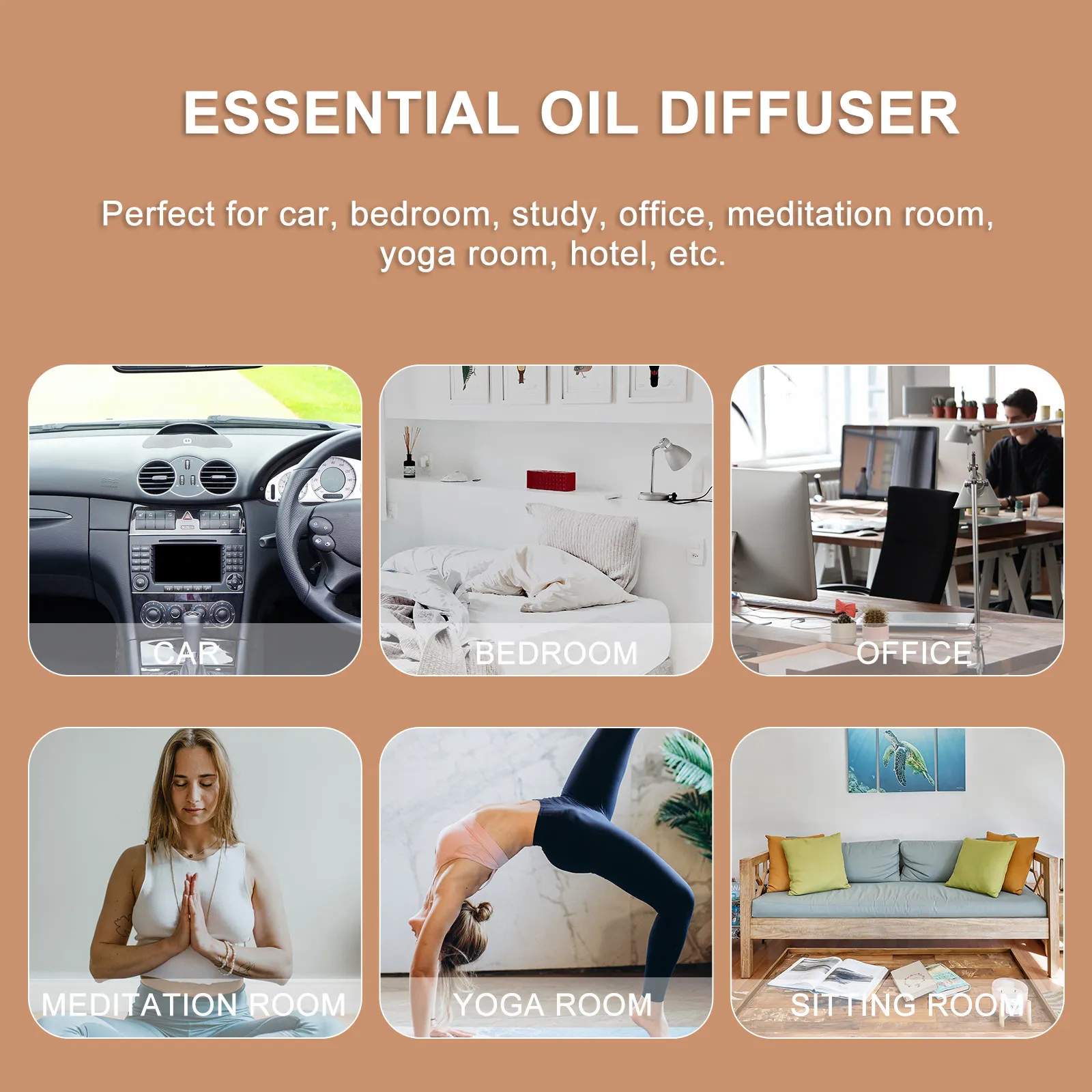 Wooden Essential Oil Diffuser for Home, Office, Hotel – Natural Material, Portable Aromatherapy Humidifier