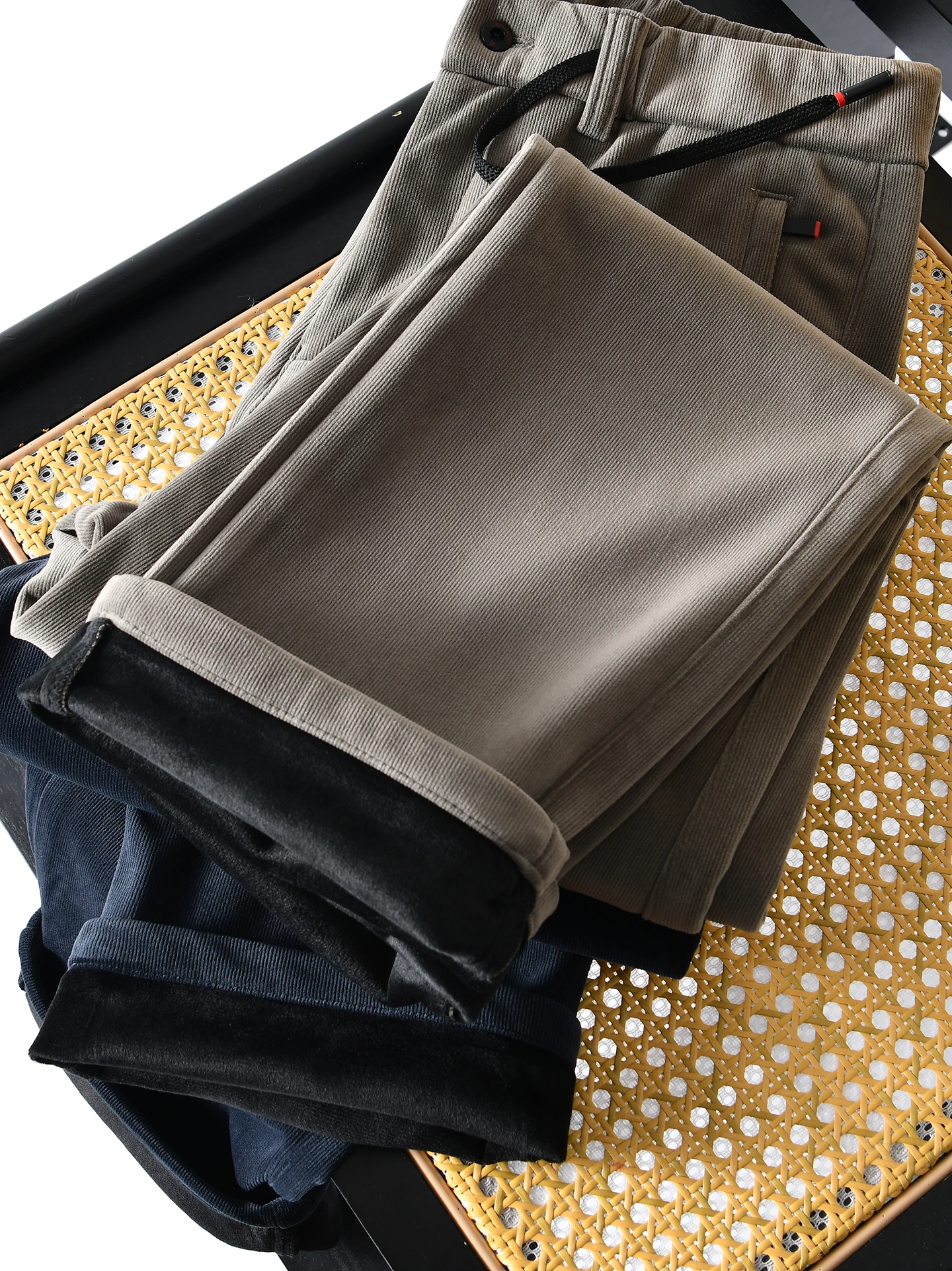 

High Quality Men's Business Casual Fleece Lined Straight Leg Pants Silk Light Velvet Smooth Autumn Winter Straight Tube Long ...