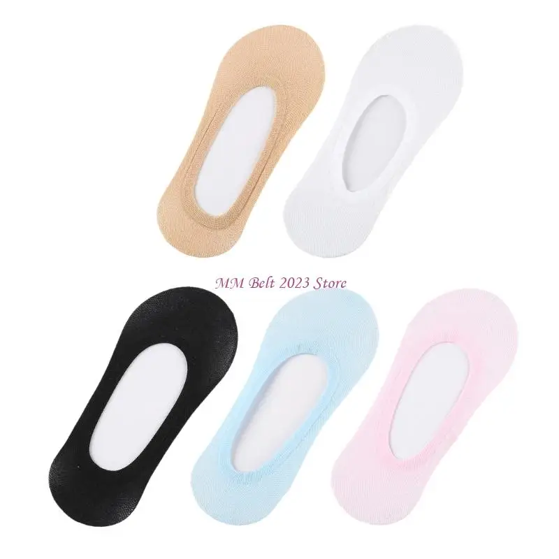

49ME 5 Pairs Breathable Antislip Nylon Boat Socks For Women Low Cut Summer Footwear