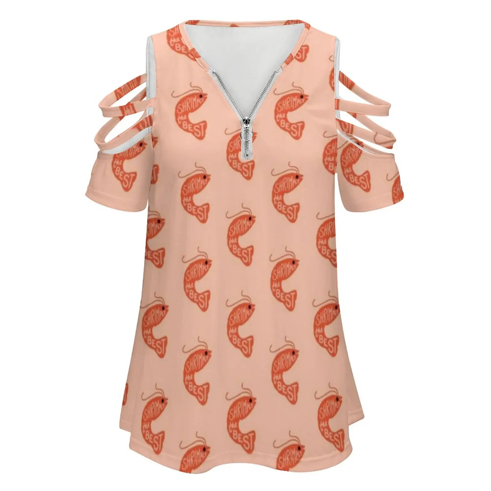Shrimply The Best New Fashion Zip Off Shoulder Top Short-Sleeve Women Shirt Shrimp Pun Puns Shrimply Prawn Lobster Sea Seafood