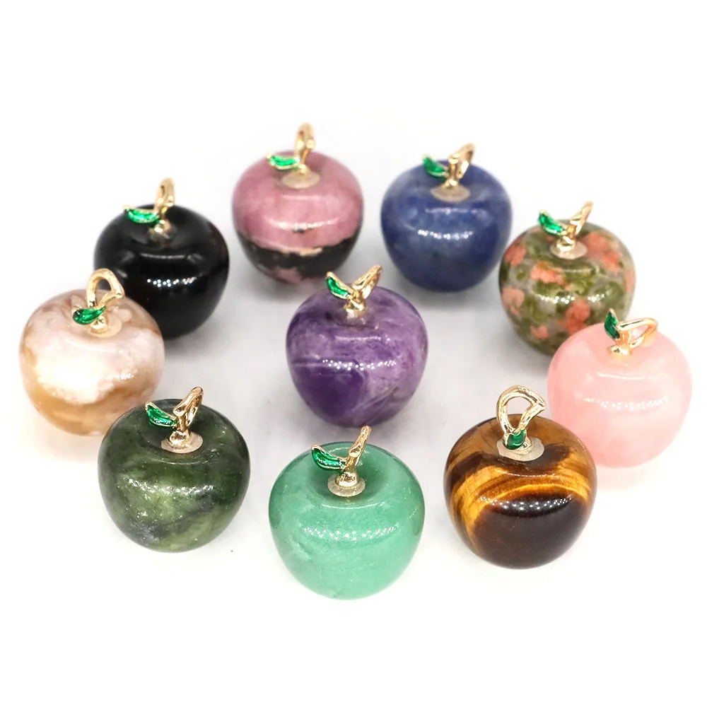 20mm Natural Stone Crystal Apple Shape Pendant Fashion Design Healing Gemstone DIY Necklace Bracelet Jewelry Accessory Wholesale