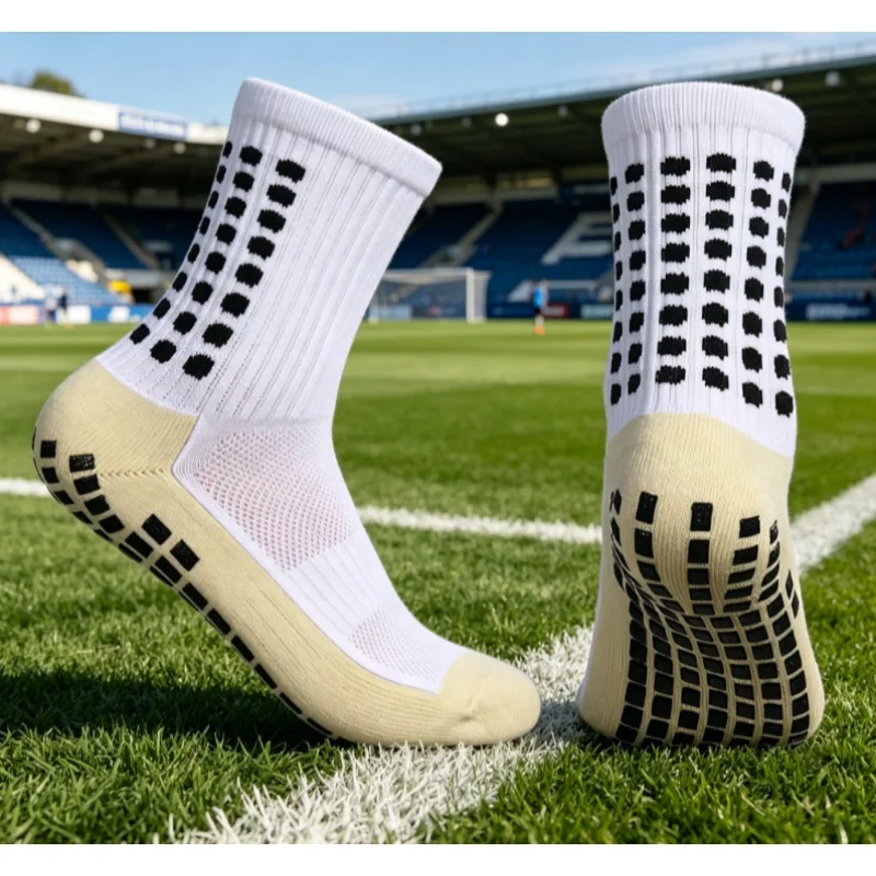 2pcs Professional football socks men's mid-length adhesive-coated thick slip-resistant silicone-infused sweat-absorbing