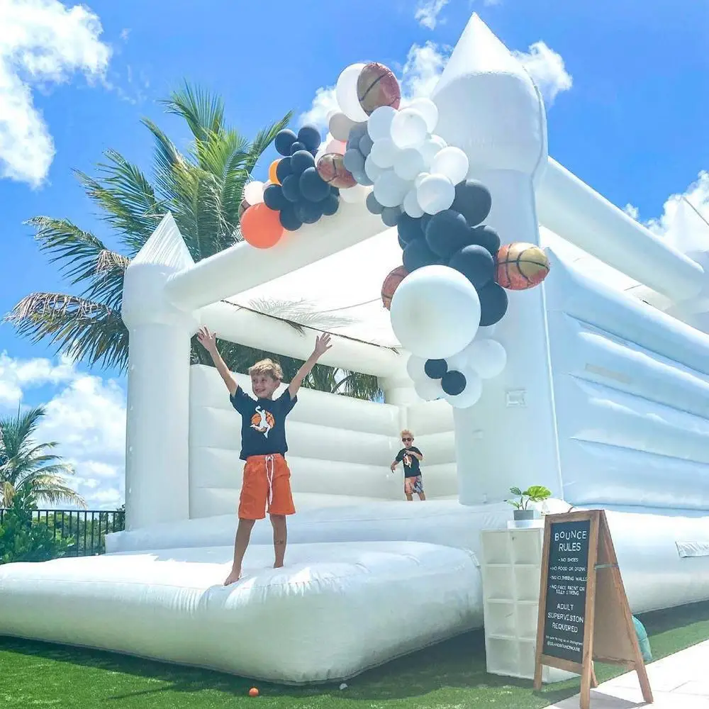 All White Wedding Bouncy Castle With EN14960 Certified Commercial Inflatable Bounce House For Adults Kids Event Rental