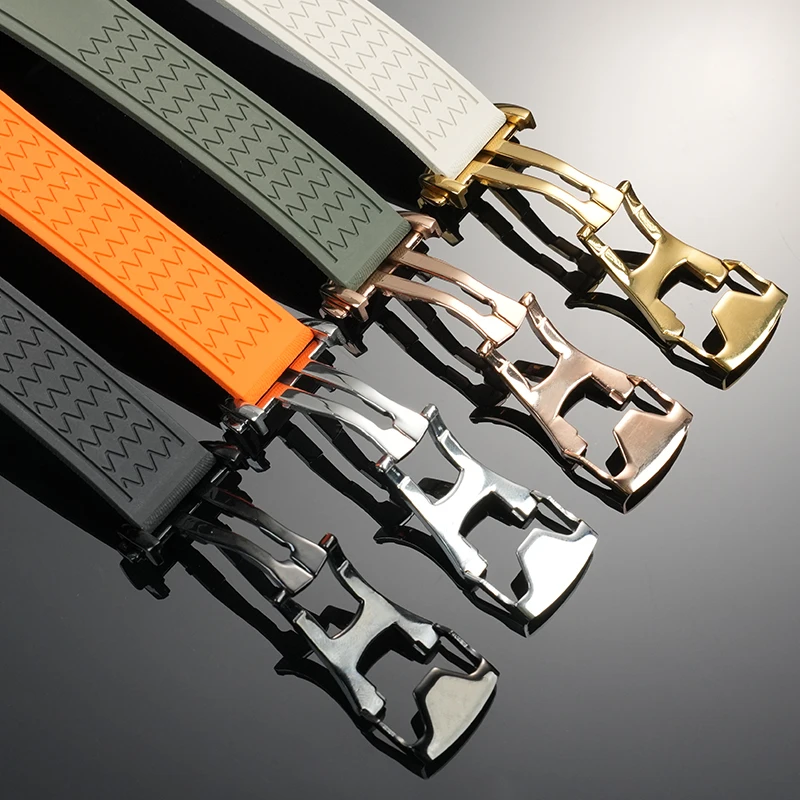 FKM حزام ل تيودور هاميلتون سيكو لونجين أوميغا النايلون نمط المطاط حزام الرياضة لينة سوار 20 21 22 مللي متر-18 مللي متر للطي مشبك