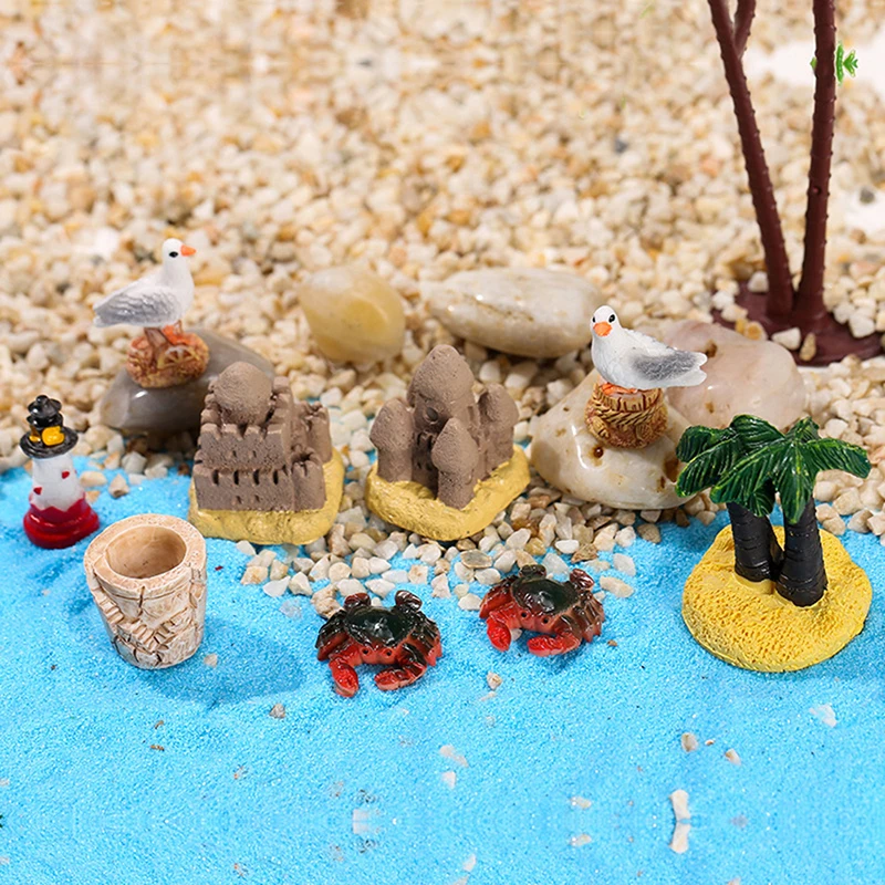 Ocean Beach Style Miniatures Artificial Sunshade Umbella Chair Anchor Micro Landscape For Garden Pastoral DIY Accessories Decor