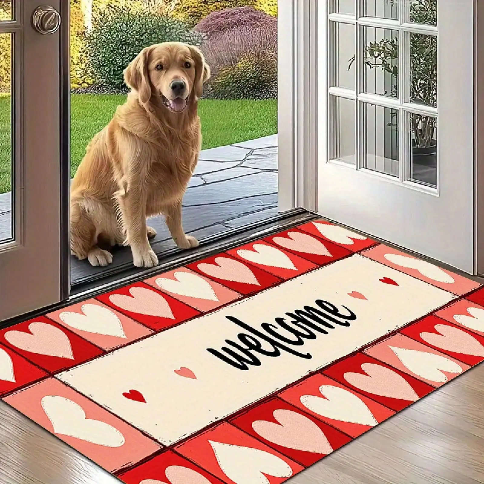 1pc Entrance Area Floor, Heart-Shaped Graffiti Splicing Valentine's Day Pattern Printed Carpet, Polyester Soft, Used Indoor And Outdoor Home Decoration
