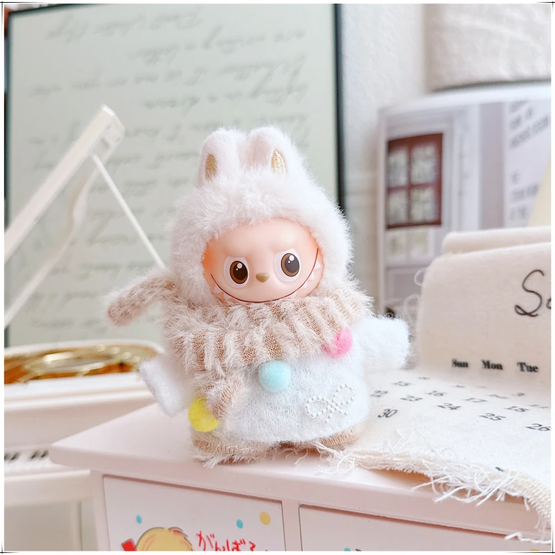Per V4 mini Labubu Abbigliamento Giocattoli Maglione invernale Sciarpa Set di moda Peluche carino Accessori fai da te Regalo di Natale Nessuna bambola
