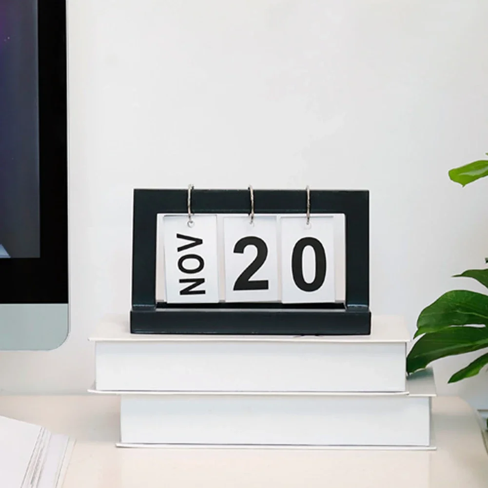 Dekorasi kayu untuk kantor rumah, kalender kafe Desktop dekoratif ornamen pedesaan DIY Flip