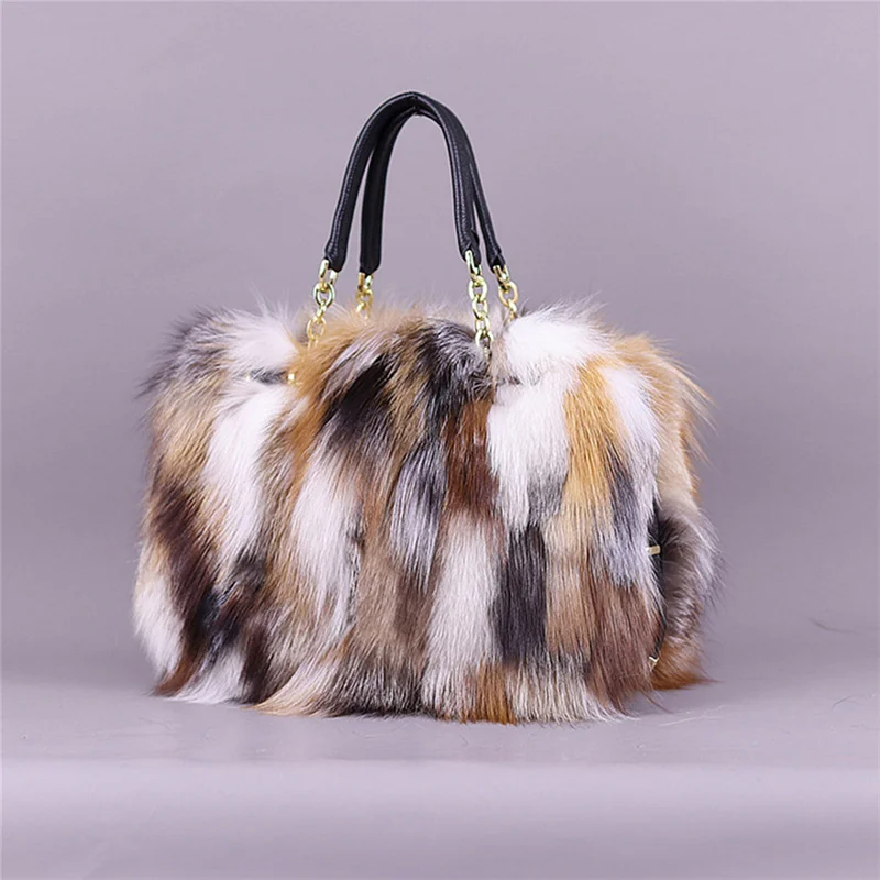 Luxury Real Fox Fur Women Messenger Bag 2024 Winter Ladies Warm Shoulder Bags Designer Fur Tote Bag Evening Party Clutch Bag