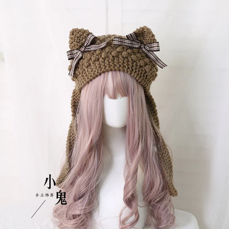 Cute Girls Hats elegant Little lovely Earmuff Kawaii Lolita Headwear Beanies Hat Handmade Women Hat