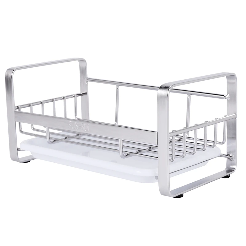 حامل صابون وإسفنج من الفولاذ المقاوم للصدأ لحوض المطبخ ، منظم صينية العلبة