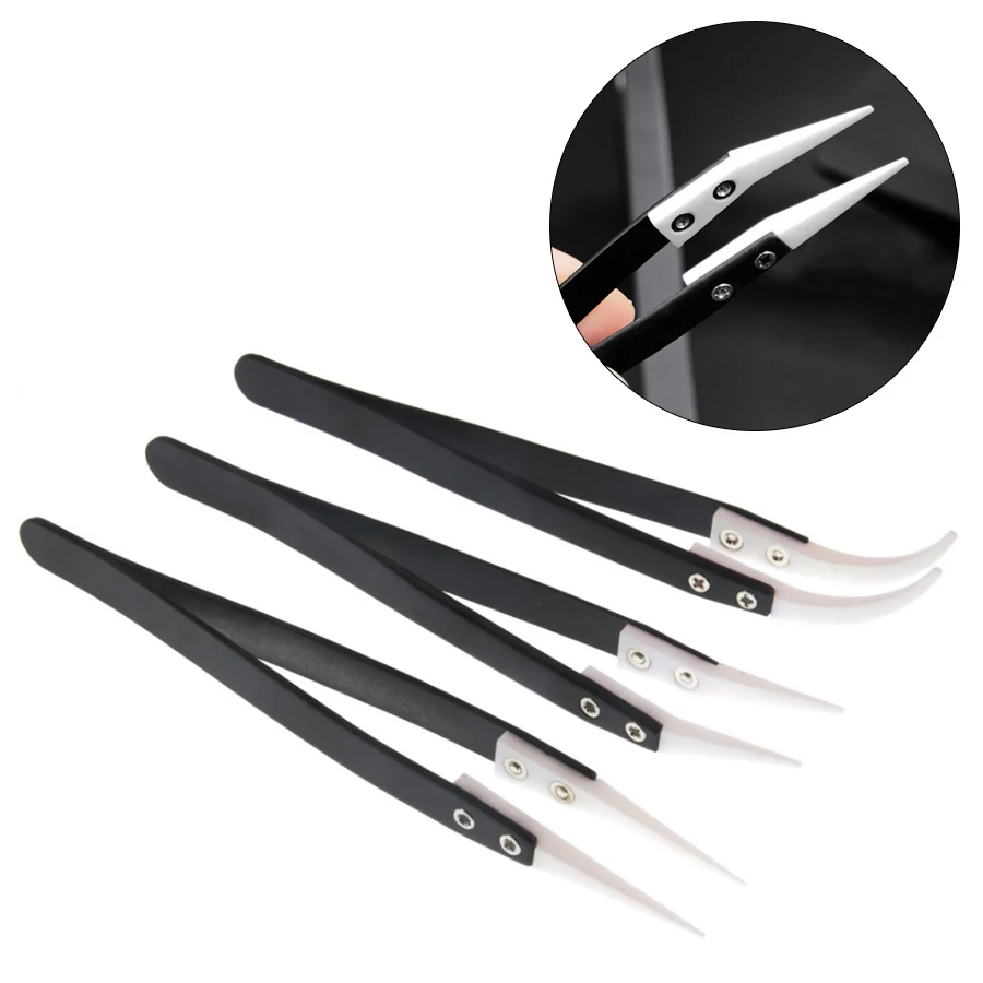 Stainless Steel Ceramic Tweezers Set High Temperature Resistance 1.0MM Repair Tools Kit for Jewelry / Electronics / Fine Crafts