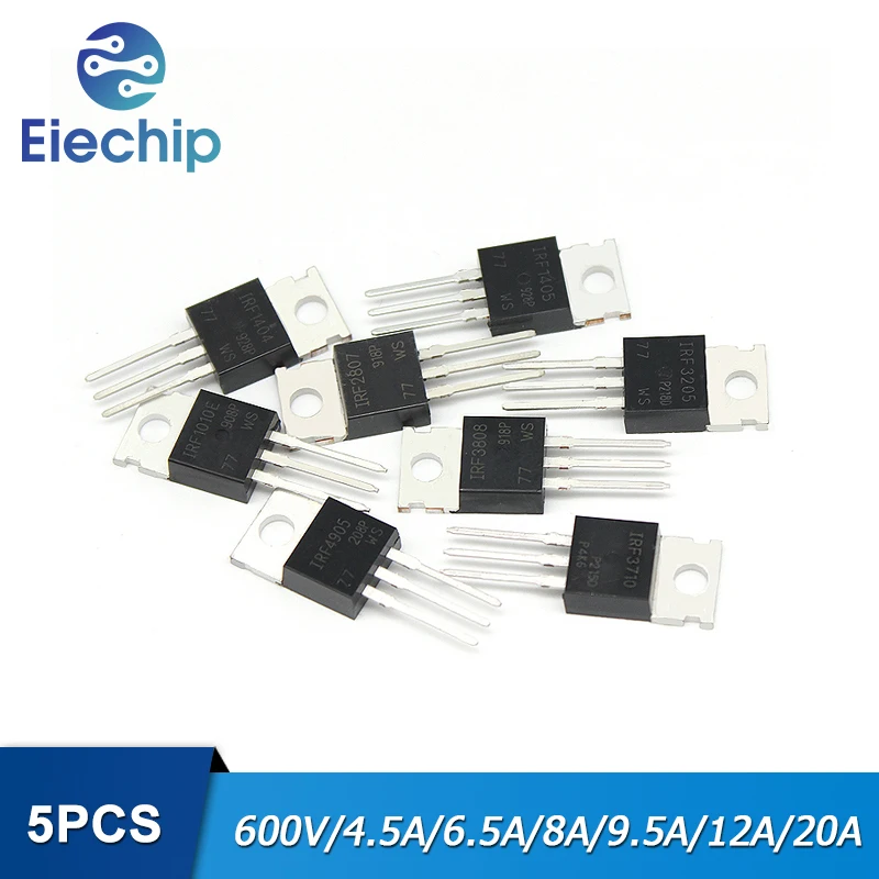 Transistor MOSFET Original, IRF3205, IRF3710, IRF3808, IRF4905, IRF530, IRF540, IRF630, IRF640, IRF730, IRF740, IRF830, IRF840 TO-220, 5 unidades