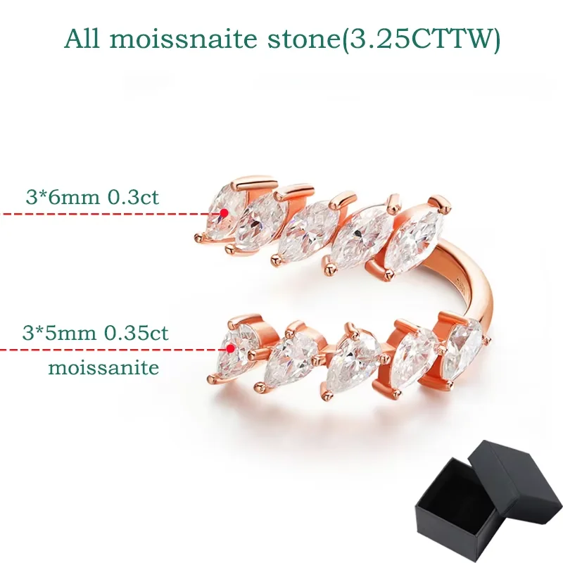 Smyoue 3.25cttw Pear/marquise Cut Full Moissanite Rings for Women High Quality D Color 10 Stones S925 Sterling Silver Jewelry