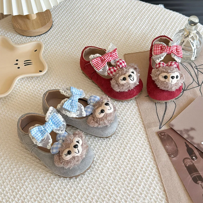 

Kids'Casual Shoes PU Leather Bear Flat shoes Spring Shoes For Girls Anti-slip Soft Bottom Velcro Brown Red Shoes Size 22-31