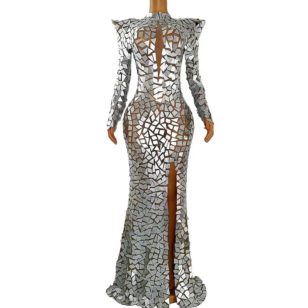 Sexy Bühne funkelnden silbernen Spiegel Luxus feiern glitzern Kleid Sänger Bühnenshow Performance Fotoshooting Kleid