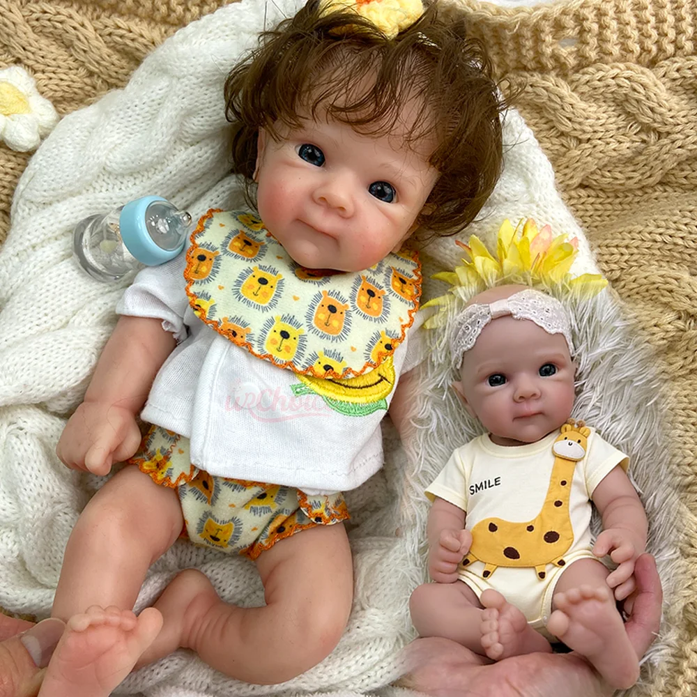 

Collectible 12" Mini Silicone Reborn Baby Doll Open Mouth Reborn Girl Blue Eyes Small Doll Lifelike Painted Newborn Art Doll