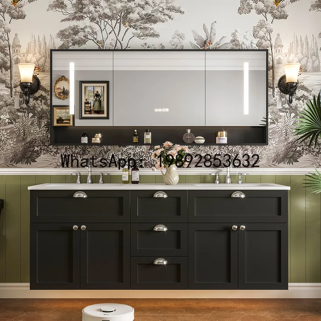 Integrated Double Basin Double Faucet Enlarged Basin Oak Bathroom Cabinet Combination Wash Basin