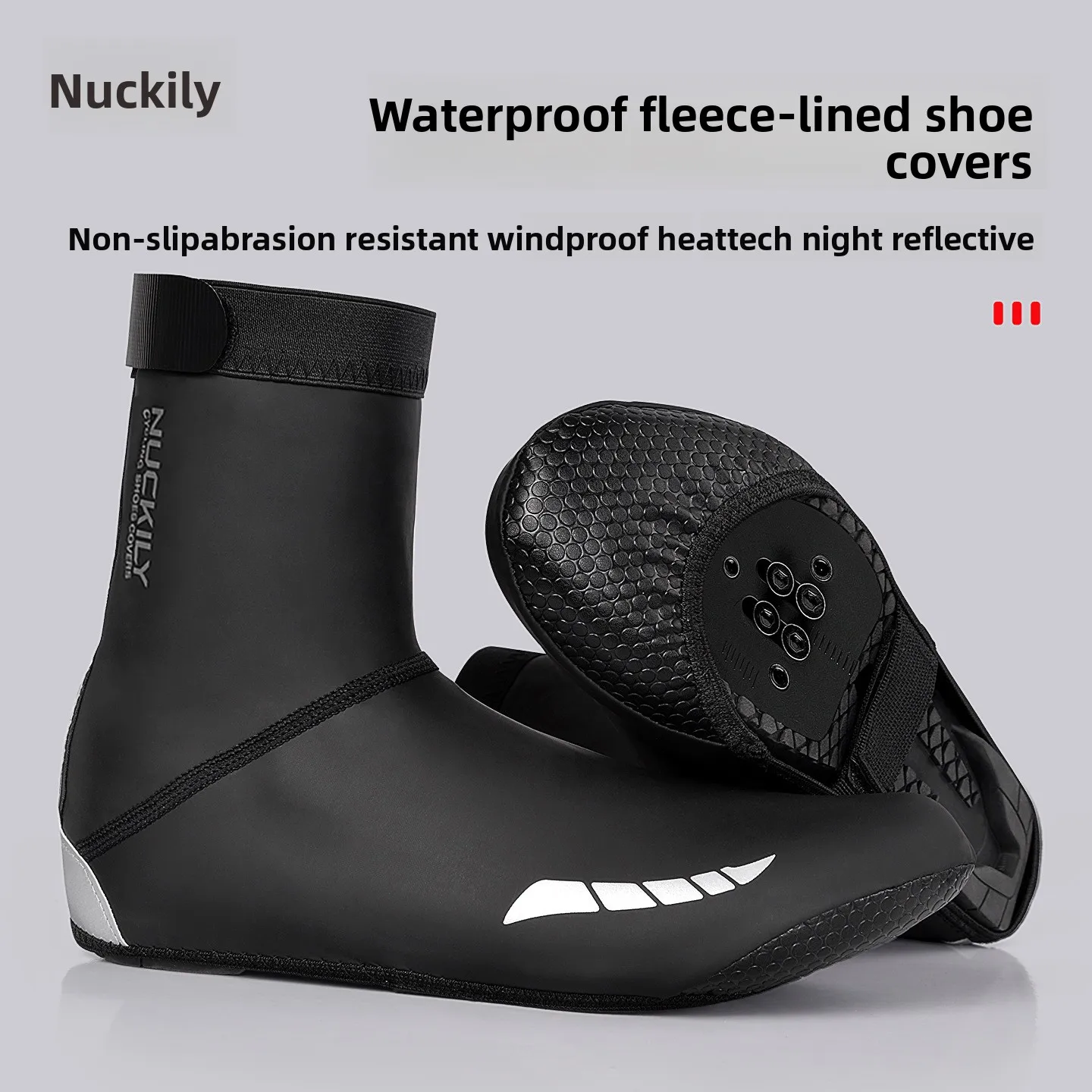 

NUCKILY Cycling Shoe Covers Waterproof Windproof Thermal Fleece Lined Bike Overshoes with Reflective Strips