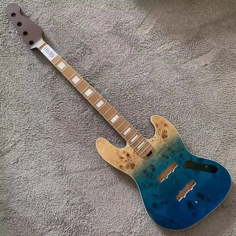 Kit de Bajo Jazz Profesional H688 Blue Burl, 4 Cuerdas con Mástil de Arce Tostado y Cuerpo de Aliso - Set Completo de Bajo Eléctrico para Ensamblar