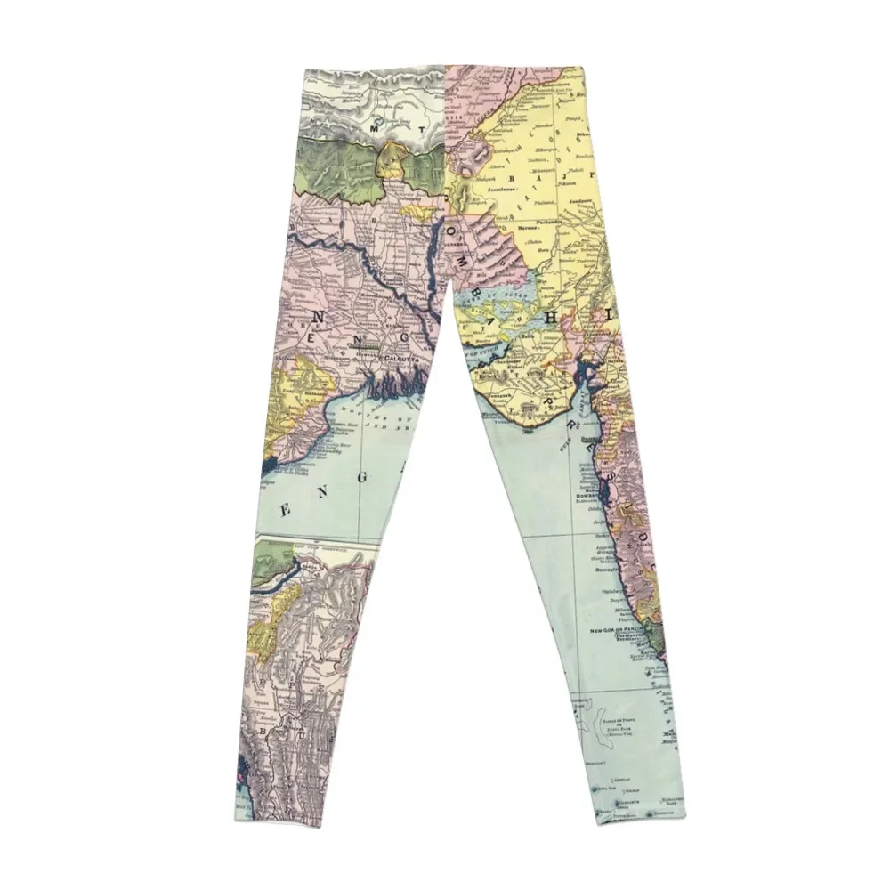 India Vintage Map 1897 Leggings Tight fitting woman gym sportswear woman Womens Leggings