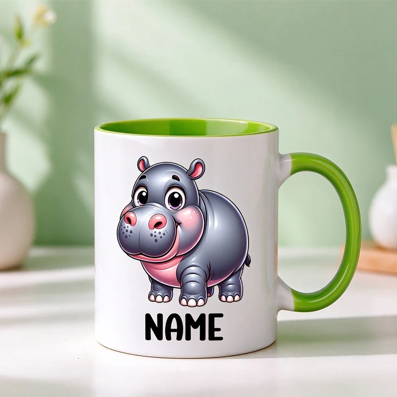 1 Personalized Name Mug, Cute Hippo Design, 11 oz, Holiday Gift for Family and Friends, Double-Sided Print