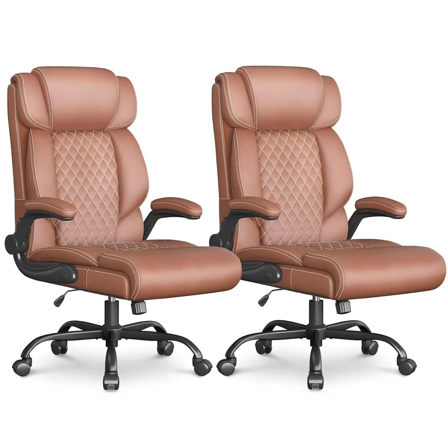 

Кожаное офисное кресло с высокой спинкой, эргономичное, поворотное, с откидными подлокотниками, поясничной поддержкой, функцией качания, 2 штуки в комплекте, на заказ