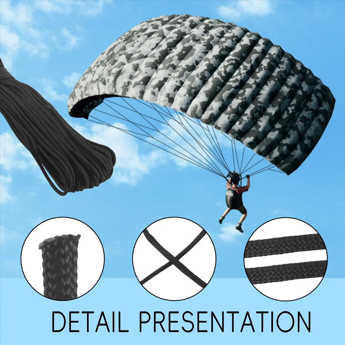 * N21R 100 pés 550 paracord cabo de sobrevivência corda de pára-quedas - preto