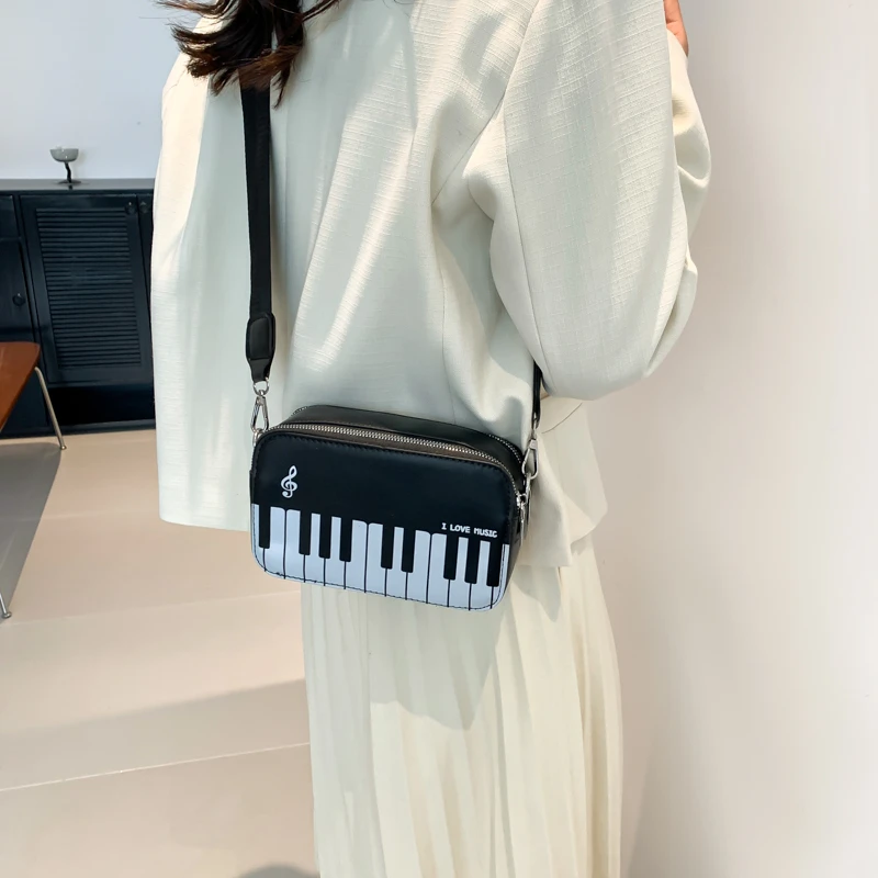 Pu Black and White Color Piano Keys Shoulder Bags Fashion Personality Thread Zipper Crossbody Bag 2024 Hot Sale Bags for Women