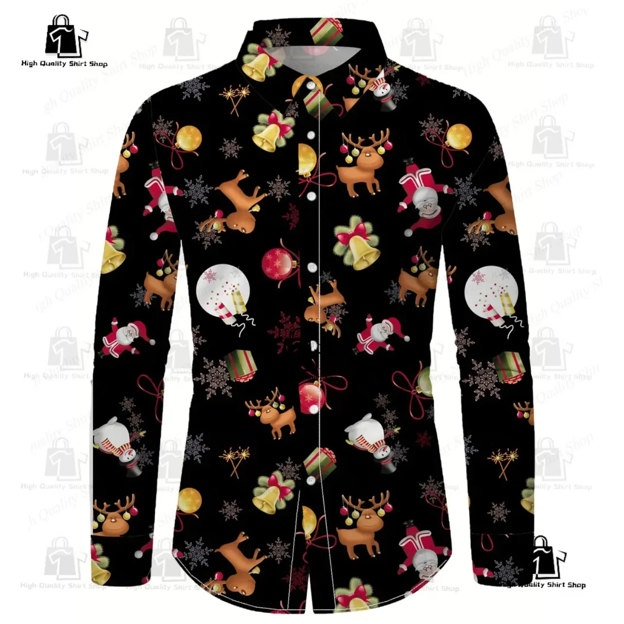 Various styles of fresh Christmas shirts, long sleeved shirts, comfortable and breathable men's shirts, fashionable buttons