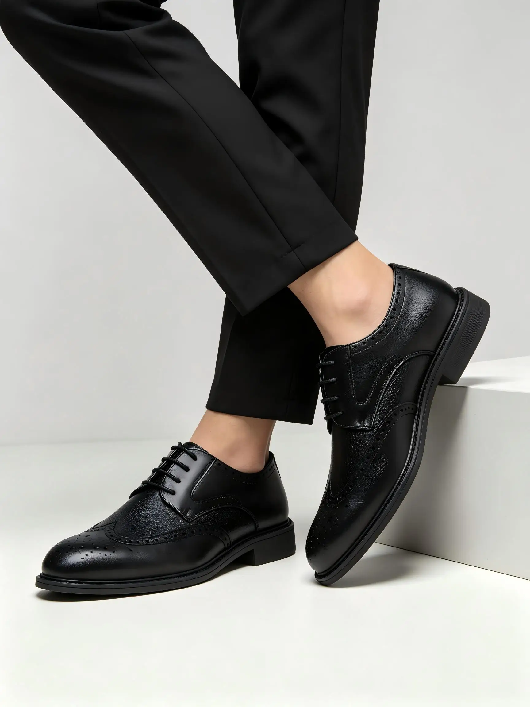 Desai Men Fleece Lined Wingtip Brogue Oxford Shoes Lightweight Soft Leather Formal Dress Shoes For Office Work Commute