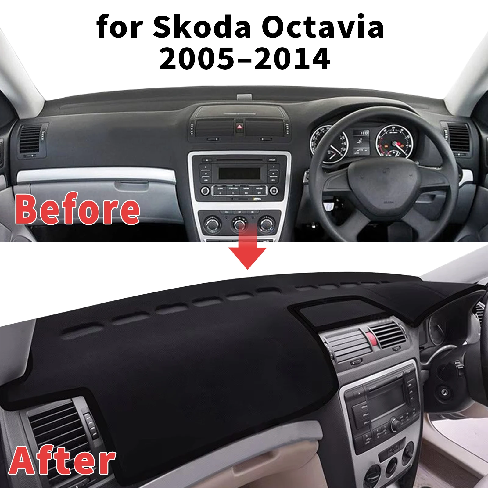 for Skoda Octavia Mk2 2005-2014 Dashboard Cover Sun Shade Protector Dashmat Anti-Glare UV Block Carpet Mat Automotive Dash Mat