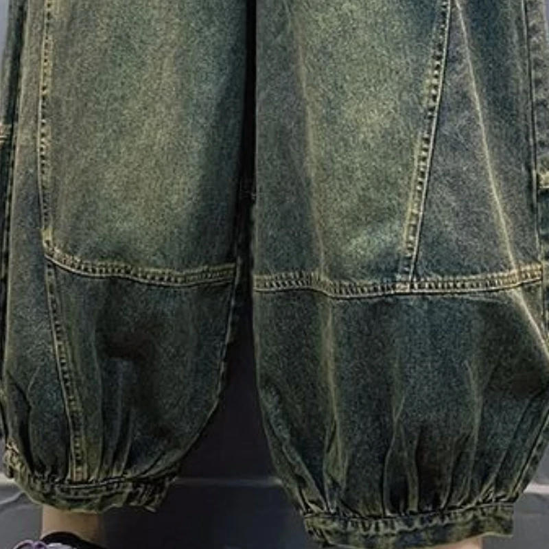 Women's Spring Autumn Oversized Jeans Cowboy Pants Wide Leg Elastic Waist Doing Old Big Size Vintage Loose Casual Soft Versatile