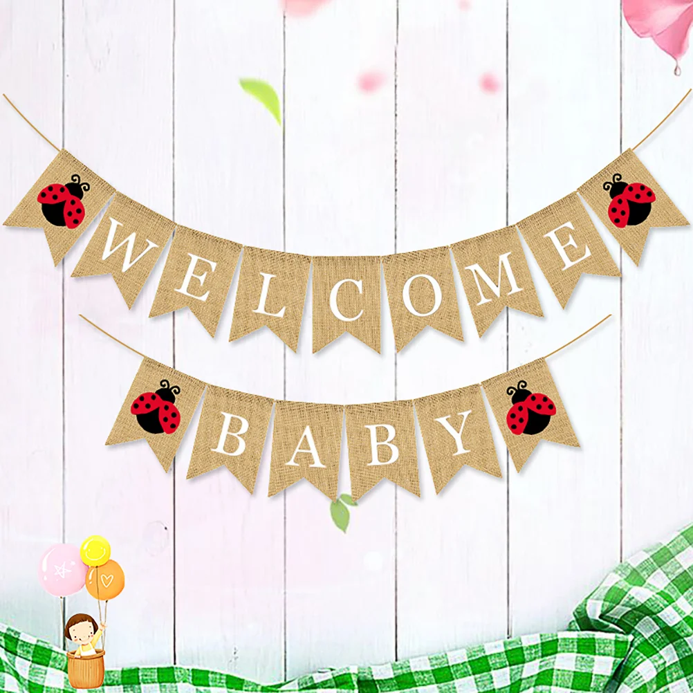 1PCS Unique Party Decorative Linen Banner Cartoon Baby Birthday Flag Mantel Staircase Home Decor Fire Place Front Door Stairs