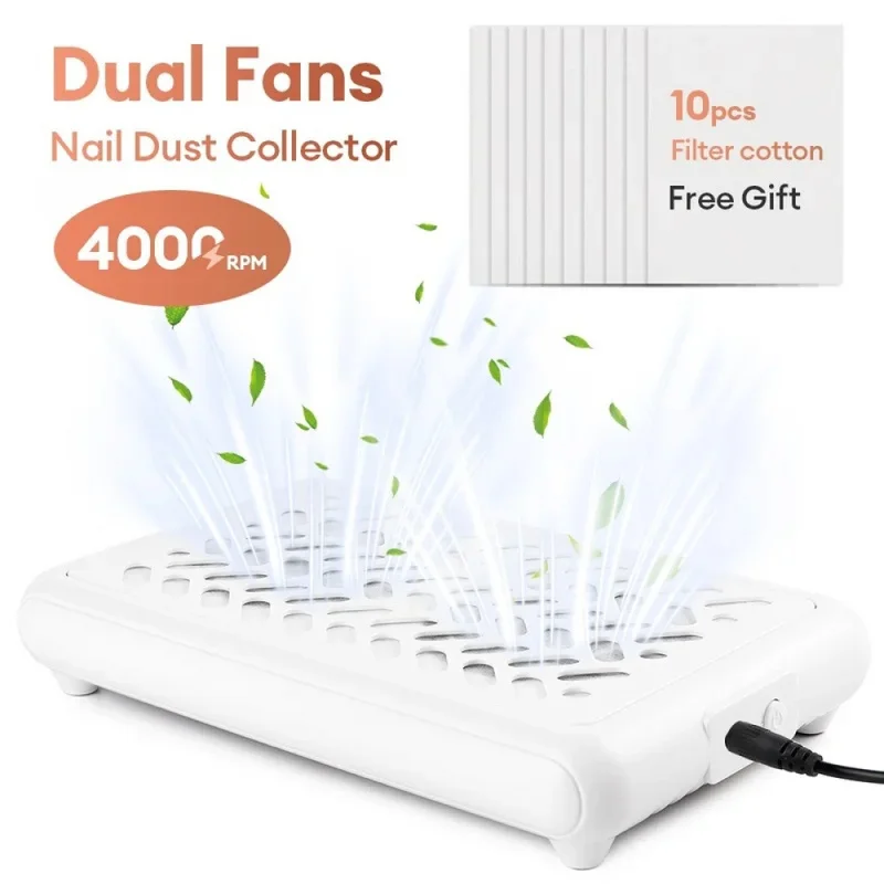 4000RPM Dual Fans Nail Dust Collector, Powerful Twin Turbo Manicure Vacuum Cleaner, Low Noise with Filter