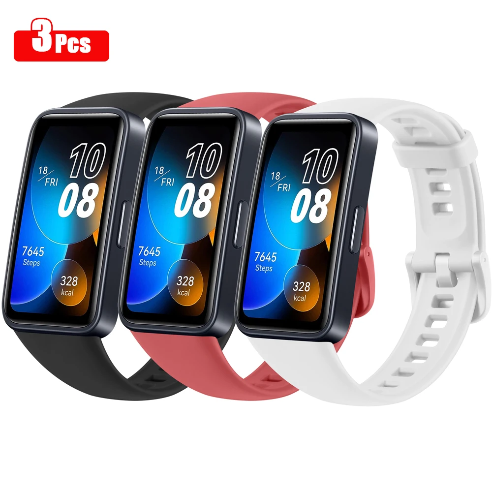 3 Pack Soft Silicone Strap For Huawei Band 8 Bracelet Sport Smart Watchband For Huawei Band 8 Adjustable Wristband Replacement