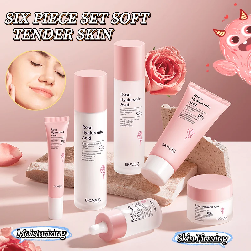 

BIOAOUA Rose Kit Skin Care Sets Moisturizing and Reducing Fine Lines Cleansing Pore Product 5-Piece Korean Skincare Set