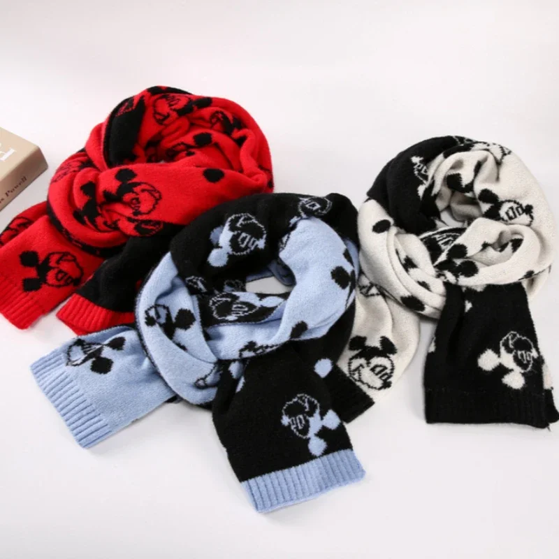 Disney Mickey Mouse Scarf Woman Autumn Winter Korean Version Knitted Warm Bib Student Couple Dual-use Shawls Kids Birthday Gift