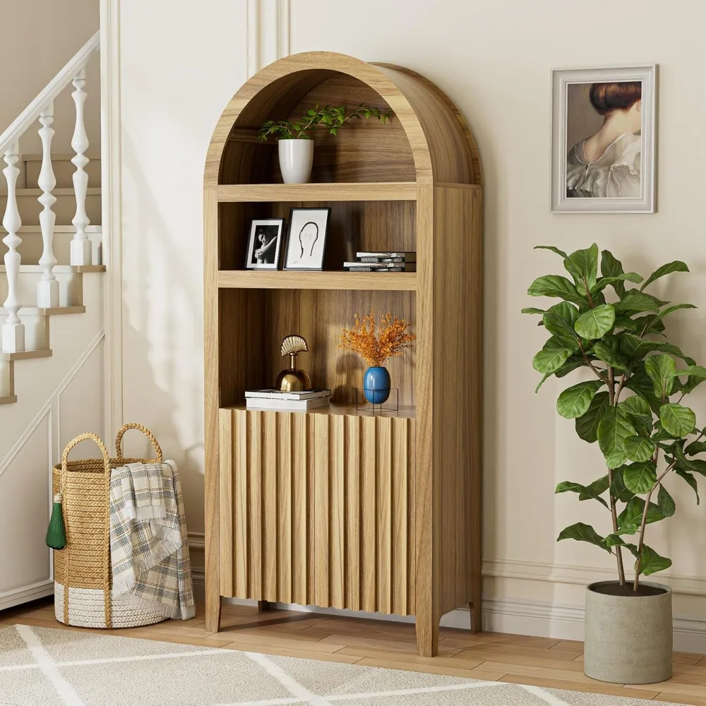 

Tall Arched Cabinet, 5-Tier Arched Storage Cabinet with Doors, Arch Bookcase Bookshelf with Open Storage Shelf for Living