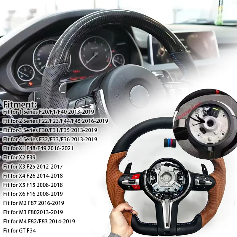 Geschikt voor BMW X3 X4 X5 M2 M3 M4 F10 F12 F15 F16 F20 F22 F30 F31 bruin lederen op maat gemaakte gemodificeerde stuurwiel