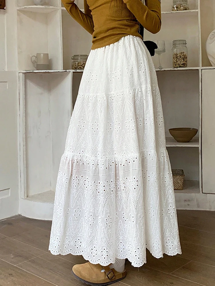 Sweety nuevo en vestidos de verano faldas largas plisadas chica A-line cintura elástica falda escalonada de hadas mujeres faldas de mujer de Color sólido