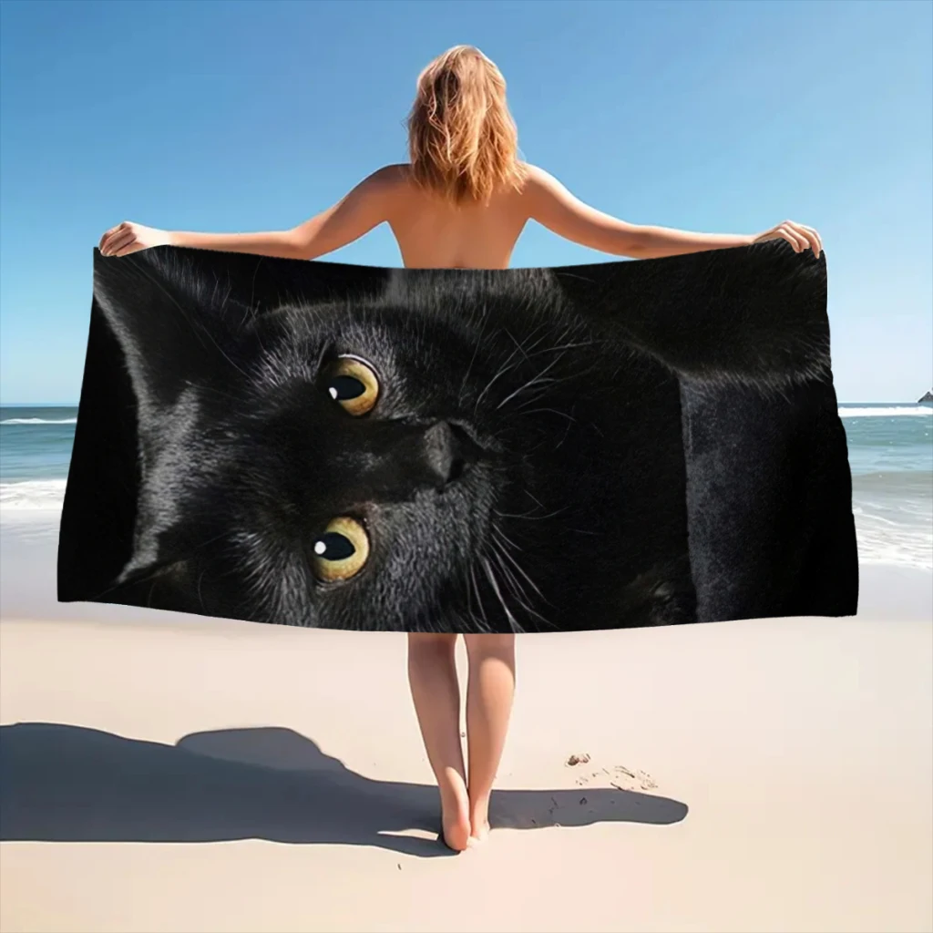 Black Cat Beach Towel  Poncho Bathing Towels Cover-ups Quick Dry Sand Free Yoga Spa Gym Pool