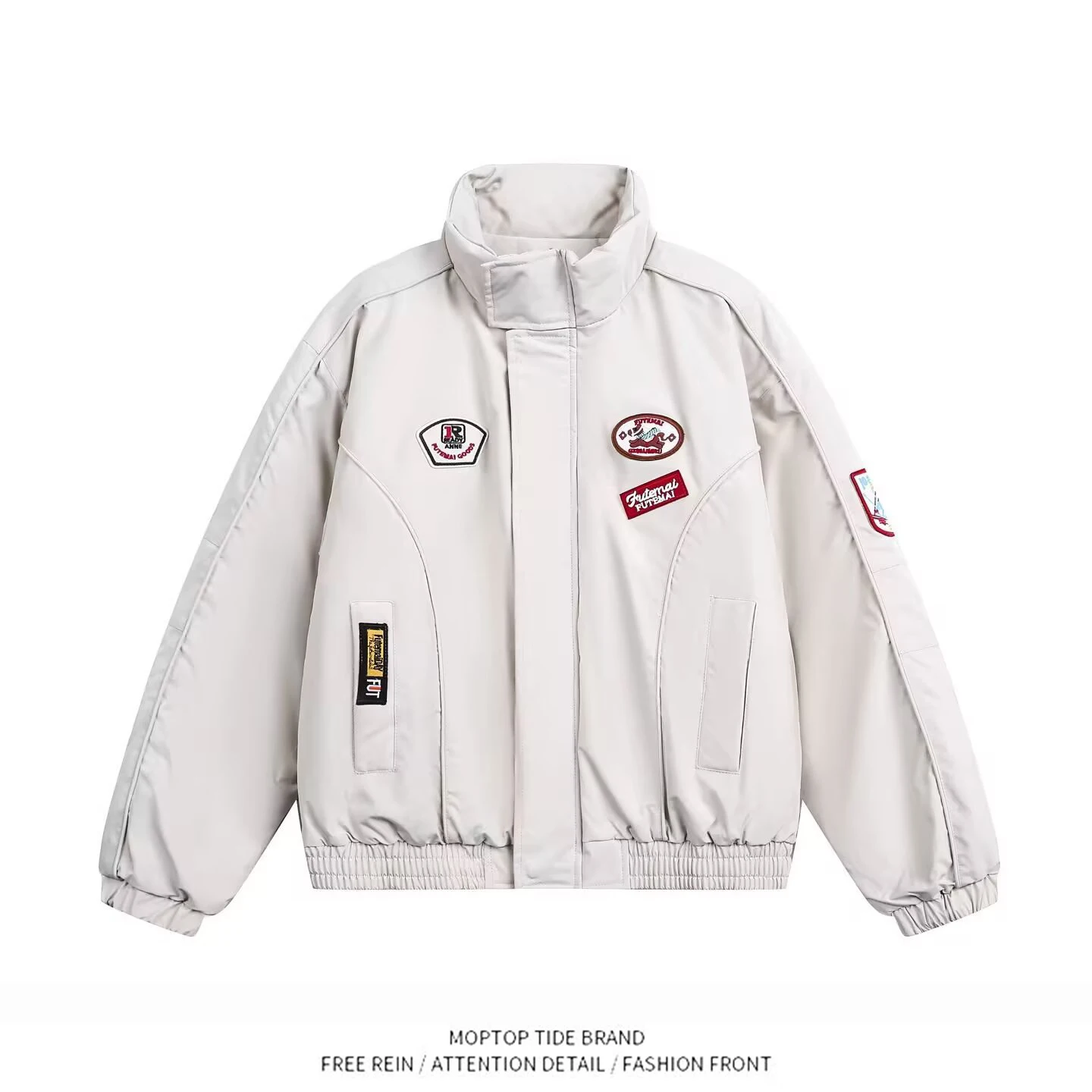 

Warm Cotton Jacket Mr. WH Trendy Brand American Retro Embroidery Deconstructed Stand Collar Men's Women's Winter Couple's Clo...