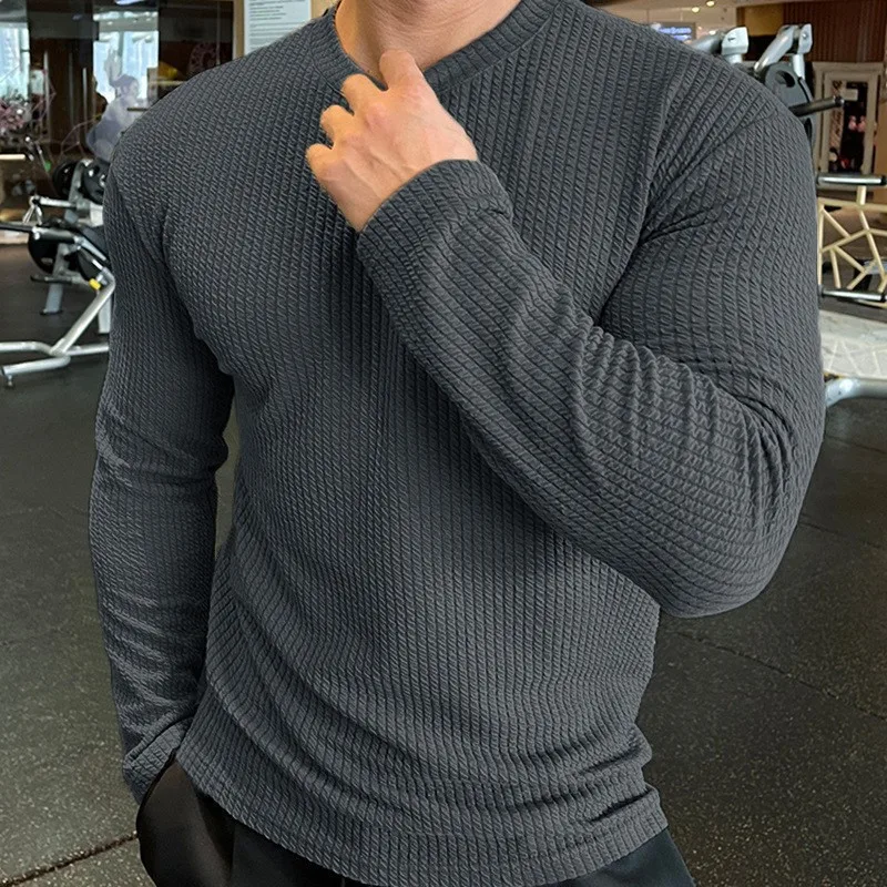 Autumn viral trends Sweater Men's Fashion Knitted pullover Bottoming Shirt cross-border Running Training Long Sleeves